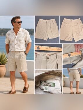 Tommy Bahama 100% Silk Pleated Shorts Men's 36 Beige Relax Fit Luxury